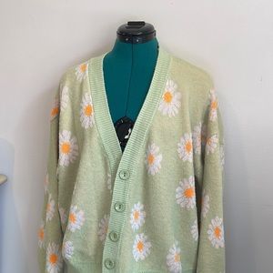 green floral button up sweater